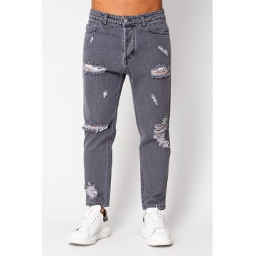 Blugi lungi din denim Regular Ripped Grey Anthracite 16001