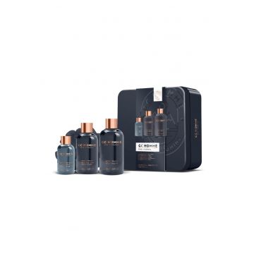 Set cadou de ingrijire barbati - Milton - GC Homme - 50 ml sampon par si barba - 150 ml baie pentru muschi - 250 ml gel de dus