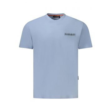 Tricou barbati - cu imprimeu grafic pe fata si pe spate - Regular Fit - Albastru deschis