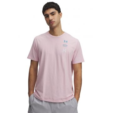 Tricou din amestec de bumbac cu decolteu la baza gatului si logo
