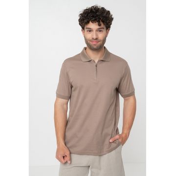 Tricou polo de bumbac organic cu fermoar scurt
