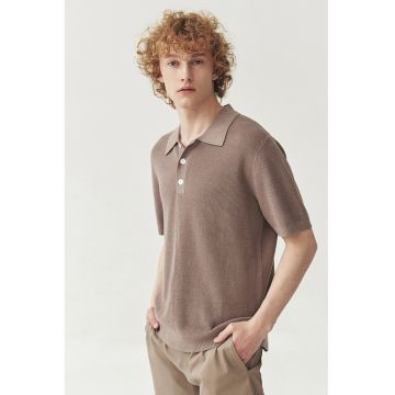 Tricou polo tricotat din amestec de in - Maro deschis