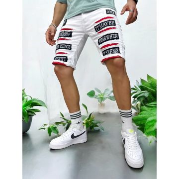 Blugi barbati scurti conici albi  cu stikere  4603  D4-4.4