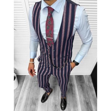Compleu barbati  Vesta + Pantaloni B5519 Lant si cravata cadou 47-4* Z3-1