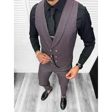 Compleu barbati  Vesta + Pantaloni  B5725 Lant si cravata cadou 30-1
