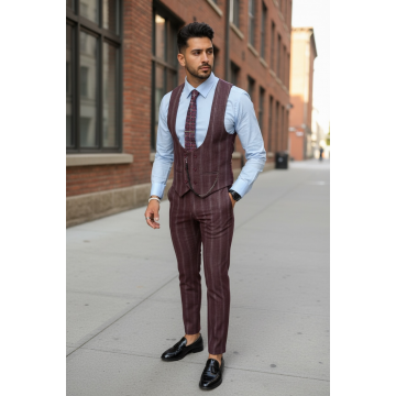 Compleu barbati  Vesta + Pantaloni grena B5517  Y