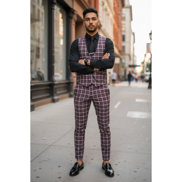 Compleu barbati  Vesta + Pantaloni  Lant si cravata cadou  B4008  Z6-2