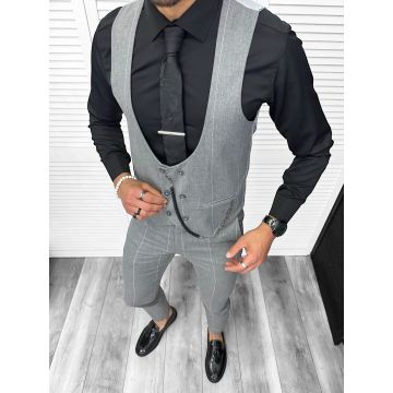 Compleu barbati  Vesta + Pantaloni  Lant si cravata cadou B4184
