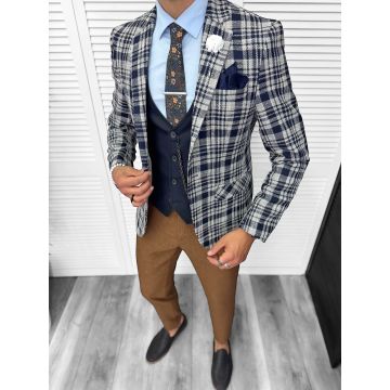 Costum barbati  slim fit sacou  pantaloni  vesta  cravata  batista 13202