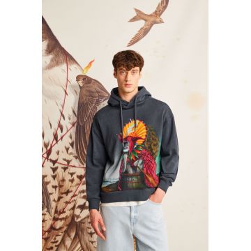 Medicine bluza culoarea gri, cu glugă, cu imprimeu