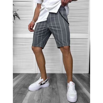 Pantaloni scurti casual  gri cu dungi   13165