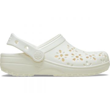 Saboti Crocs Classic Floral Cut-Out Clog Alb - Chalk