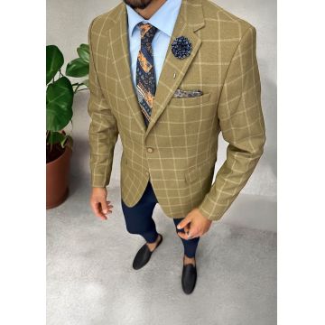 Sacou barbati slim fit   maro in carouri 3259
