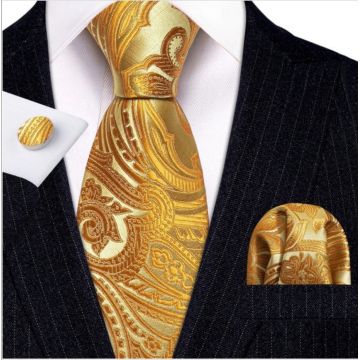 Set cravata aurie + batista + butoni - matase - model 274