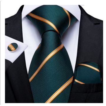 Set cravata verde + batista + butoni - matase - model 146