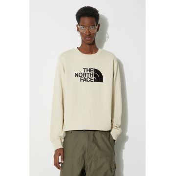 The North Face hanorac de bumbac M Drew Peak Crew Light barbati, culoarea bej, cu imprimeu, NF0A4T1E3X41