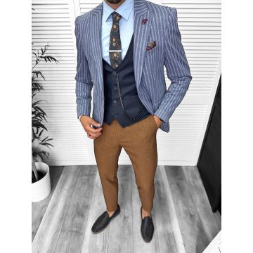 Costum barbati  slim fit sacou  pantaloni  vesta  cravata  batista 13204