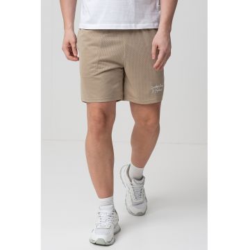Pantaloni scurti cu aspect perforat si talie elastica