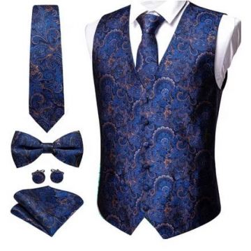 Set vesta + cravata + batista + butoni + papion, matase - model 39