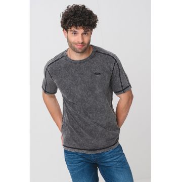 Tricou cu aspect decolorat - Negru melange