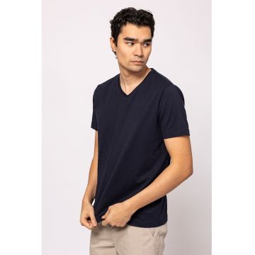 Tricou cu decolteu in V si model uni Money