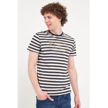 Tricou cu decolteu la baza gatului si model in dungi