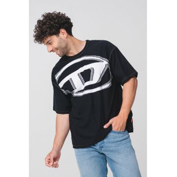 Tricou cu imprimeu logo frontal - Negru/Alb murdar