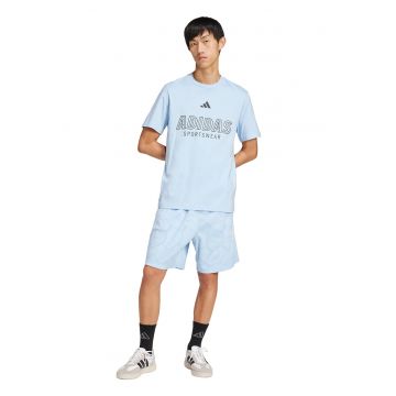 Tricou cu imprimeu logo si decolteu la baza gatului