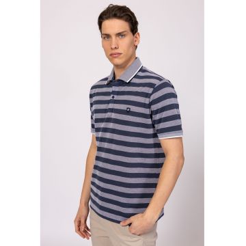 Tricou polo din material pique cu model in dungi Dinero