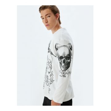 Bluza de trening cu imprimeu grafic si decolteu la baza gatului