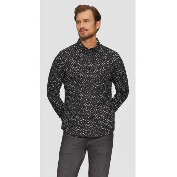 Camasa barbati cu maneca lunga - croiala Slim fit si imprimeu cu fazele luni - Negru -