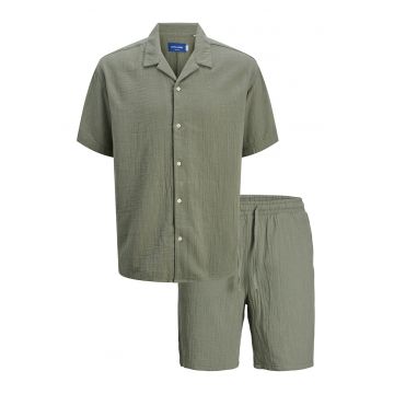 Set de camasa din bumbac cu maneci scurte si pantaloni scurti - 2 piese