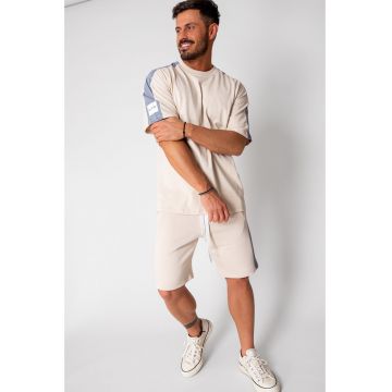 Set LeClub tricou oversized si pantalon scurt Duo Light Beige 15849
