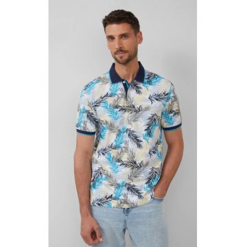 Tricou polo barbati cu imprimeu cu frunze de palmier -Regular Fit - Albastru