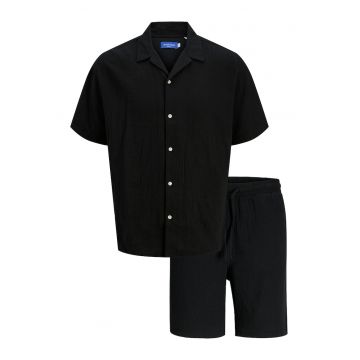 Set de camasa din bumbac cu maneci scurte si pantaloni scurti - 2 piese