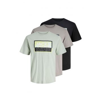 Set de tricouri din bumbac cu imprimeu logo - 3 piese