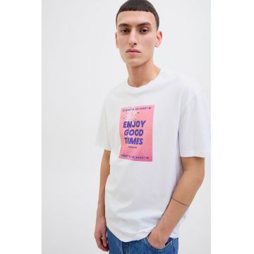 Tricou cu imprimeu grafic si decolteu la baza gatului