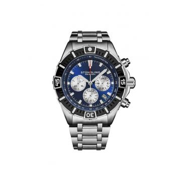 Ceas cu cronograf cu cuart japonez Stellar de 44 mm 1022 - original STUHRLING - TerraT - albastru
