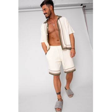 Set camasa si pantalon scurt tricotat Beige 16230