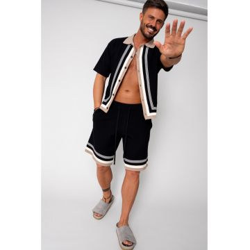 Set camasa si pantalon scurt tricotat Black 16225