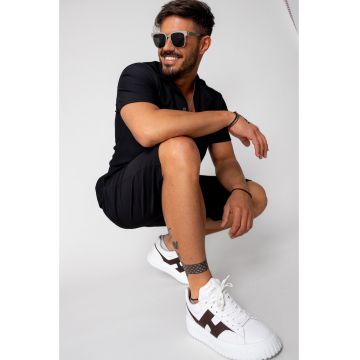 Set camasa si pantalon scurt uni Black 16235