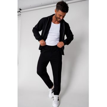 Set Caruso Jacheta fermoar cu buzunar si pantalon lung Black 15629