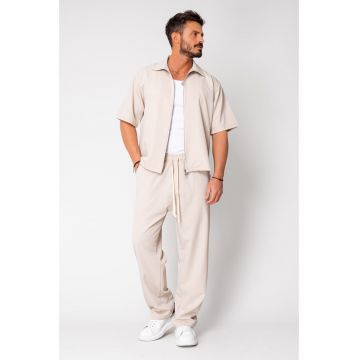Set Jacheta maneca scurta cu fermoar si pantalon lung Beige 16196