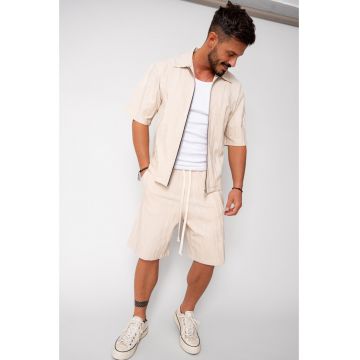 Set Jacheta maneca scurta cu fermoar si pantalon scurt Beige 16565