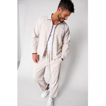 Set Jacheta oversized cu fermoar si Pantalon lung Beige 15989