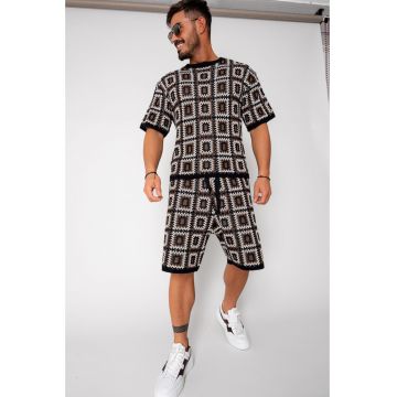 Set tricou si pantalon scurt tricotat Black/Brown 16573