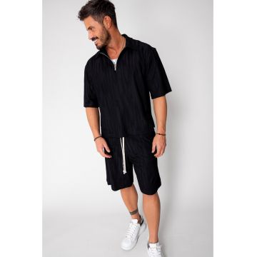 Set Velvet tricou cu fermoar si pantalon scurt Black 16246