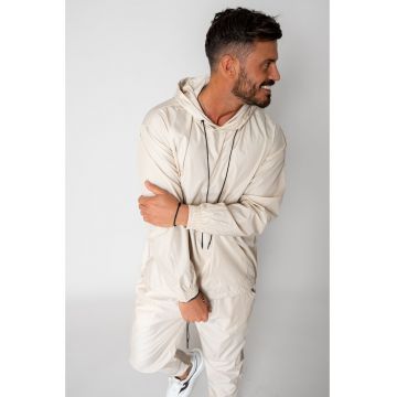 Set Windbreaker hanorc si pantalon lung din fas Cream 15357