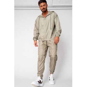 Set Windbreaker Jacheta cu fermoar si pantalon lung din fas Dark Olive 15681