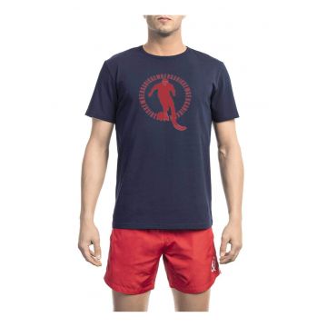 Tricou cu imprimeu si decolteu la baza gatului
